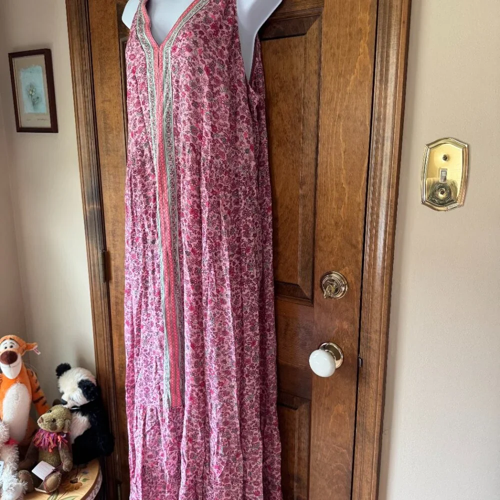 NWT J. Jill Pink w/Scattered Multicolor Flowers Sleeveless V-Neck Maxi Dress XL - Picture 6 of 12